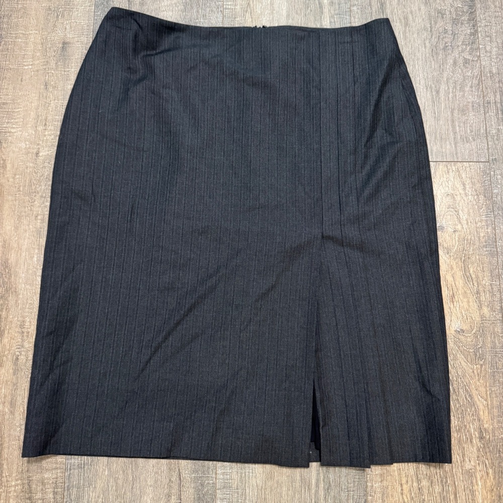 Brooks Brothers Gray Pinstripe Super 110's Canonico Wool Silk Pencil Skirt Sz 12